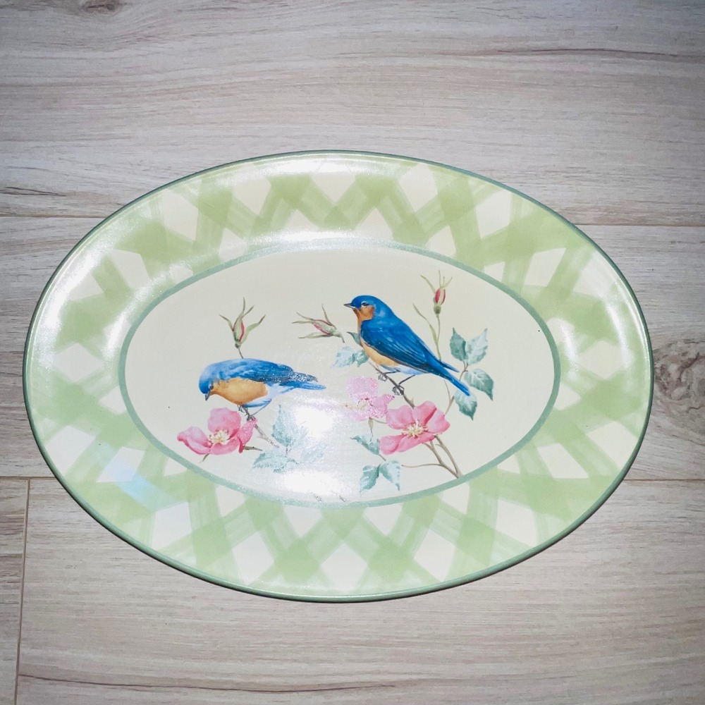 Lenox Summer Greetings Catherine McClung Bluebird Oval Serving Platter 16in